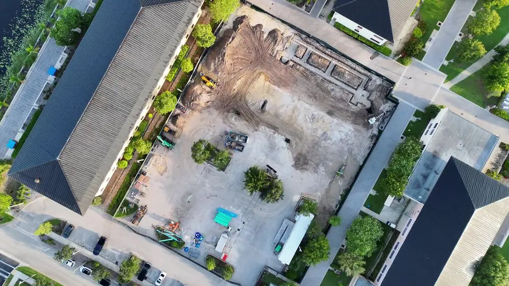 Nadir aerial view of a construction site