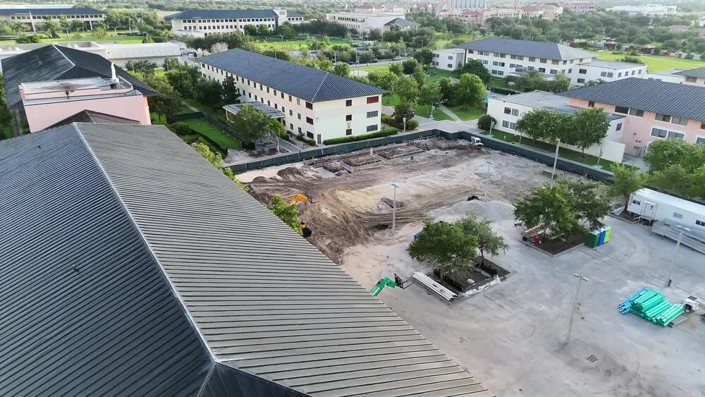 Elevated oblique aerial view of a property