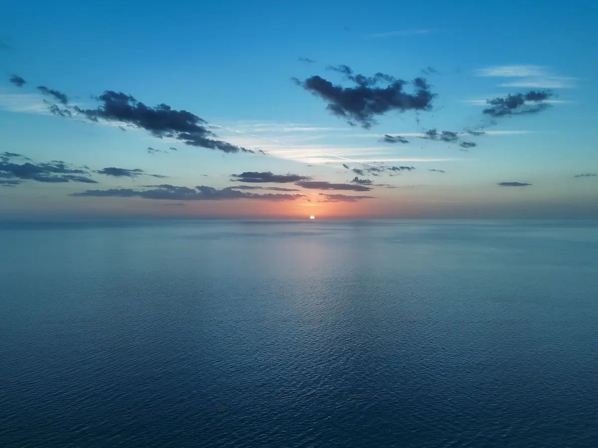 Aerial photograph of the Gulf Coast at sunset